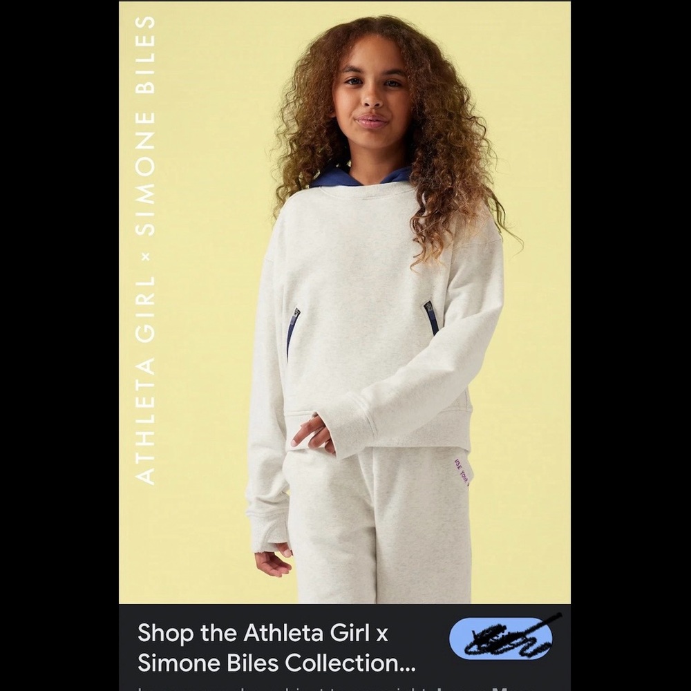 Athleta Girl Simone Biles hooded sweatshirt cropped & cute XL 14 💕